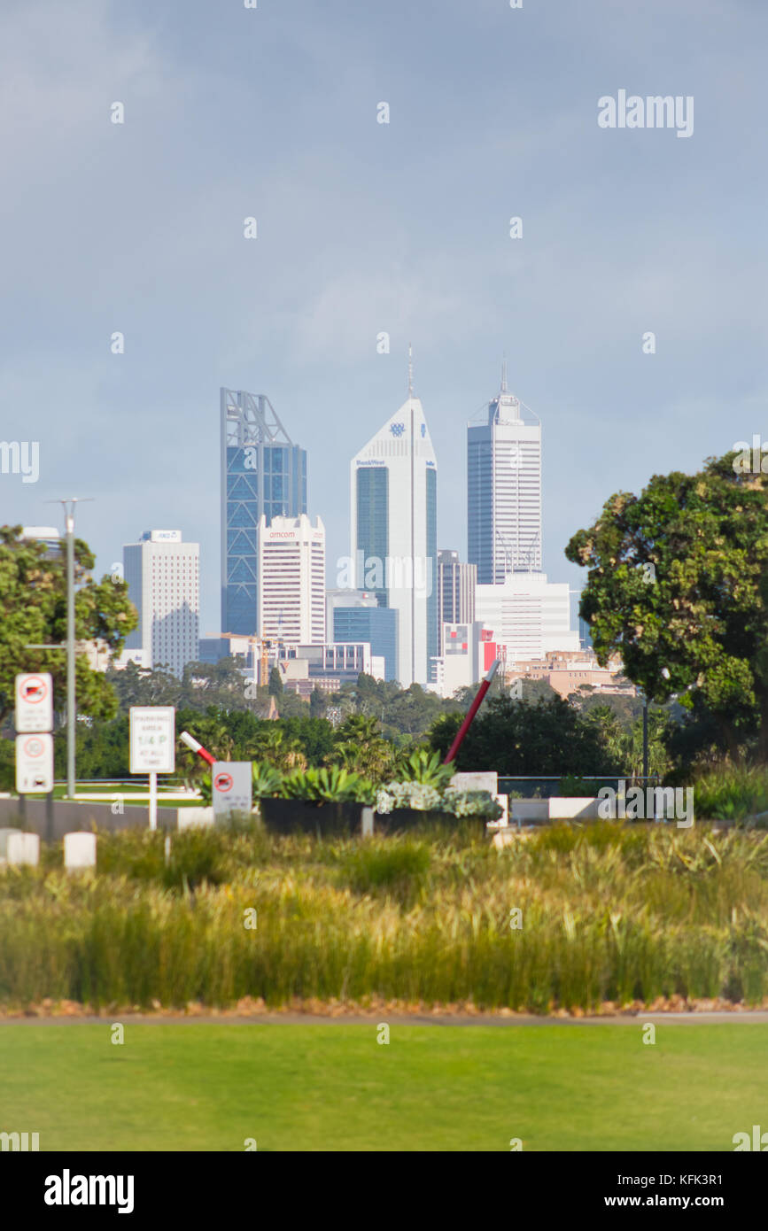 Th Perth city skyline as seen from Burswood in the eastern suburbs of