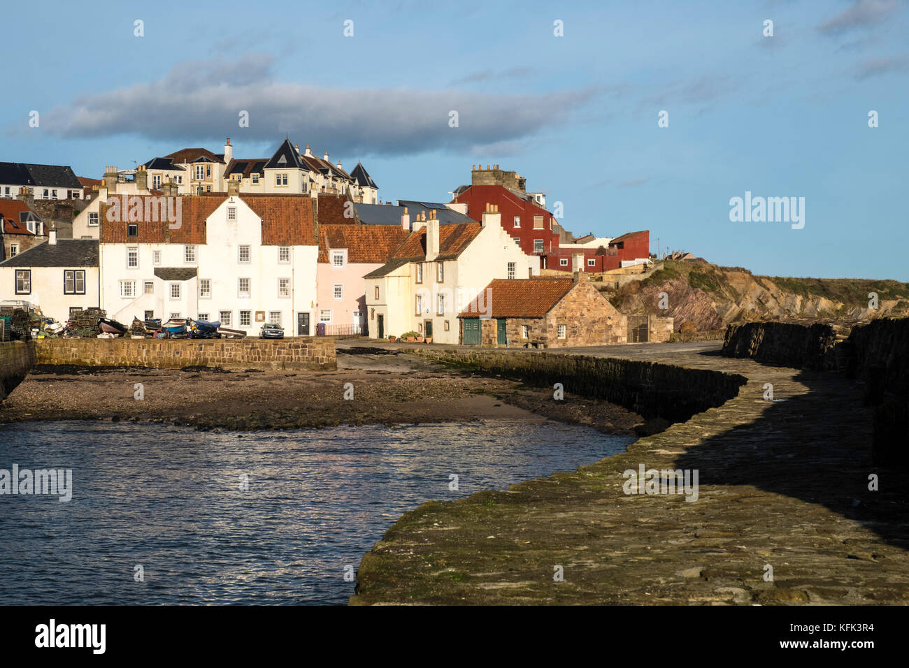 View of historic fishing harbour at Pittenweem on East Neuk of Fife in