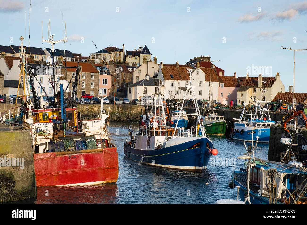 View of fishing harbour at Pittenweem on East Neuk of Fife in Scotland, United Kingdom. Stock Photo