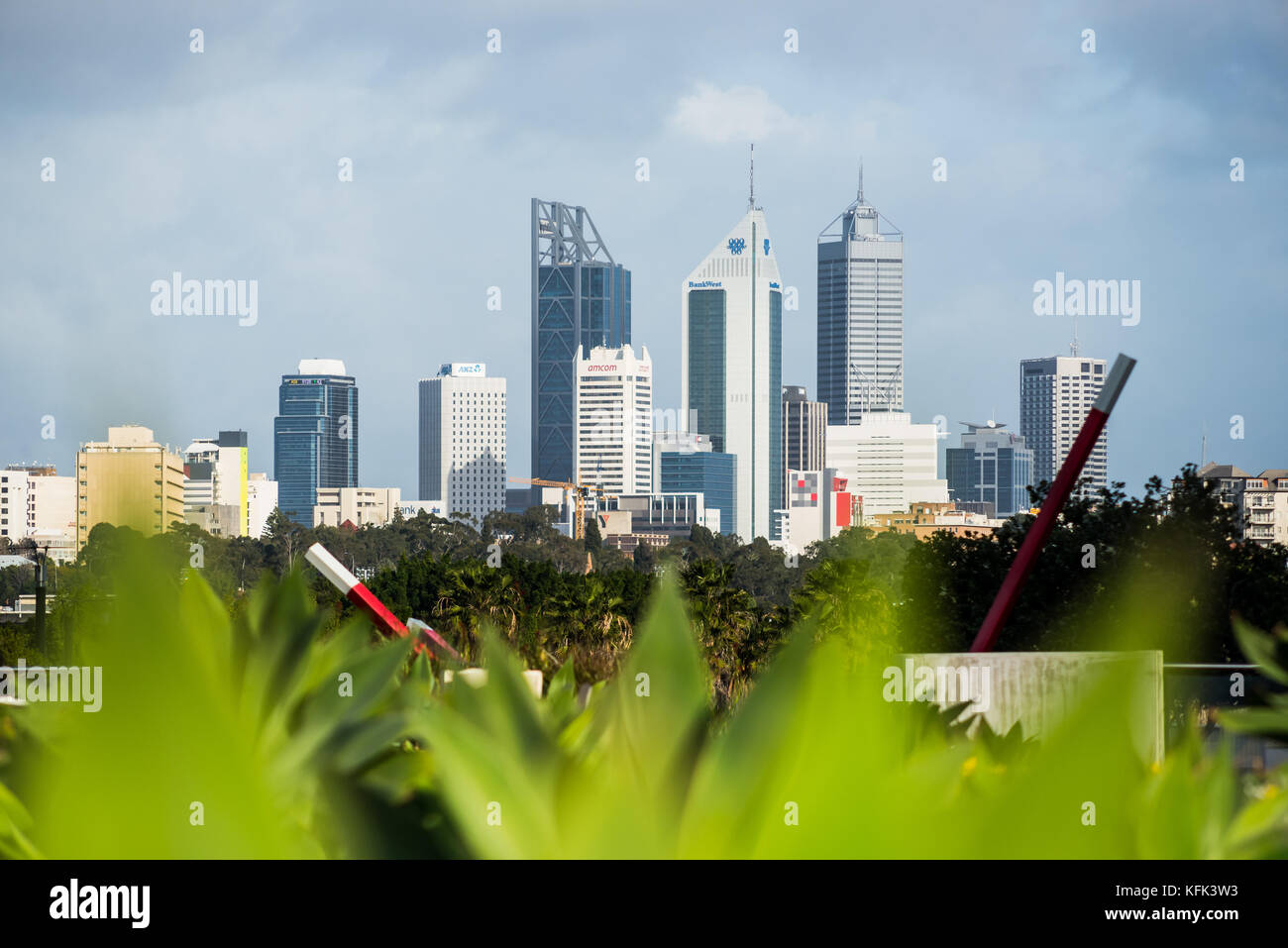 Th Perth city skyline as seen from Burswood in the eastern suburbs of Perth, Western Australia. Stock Photo
