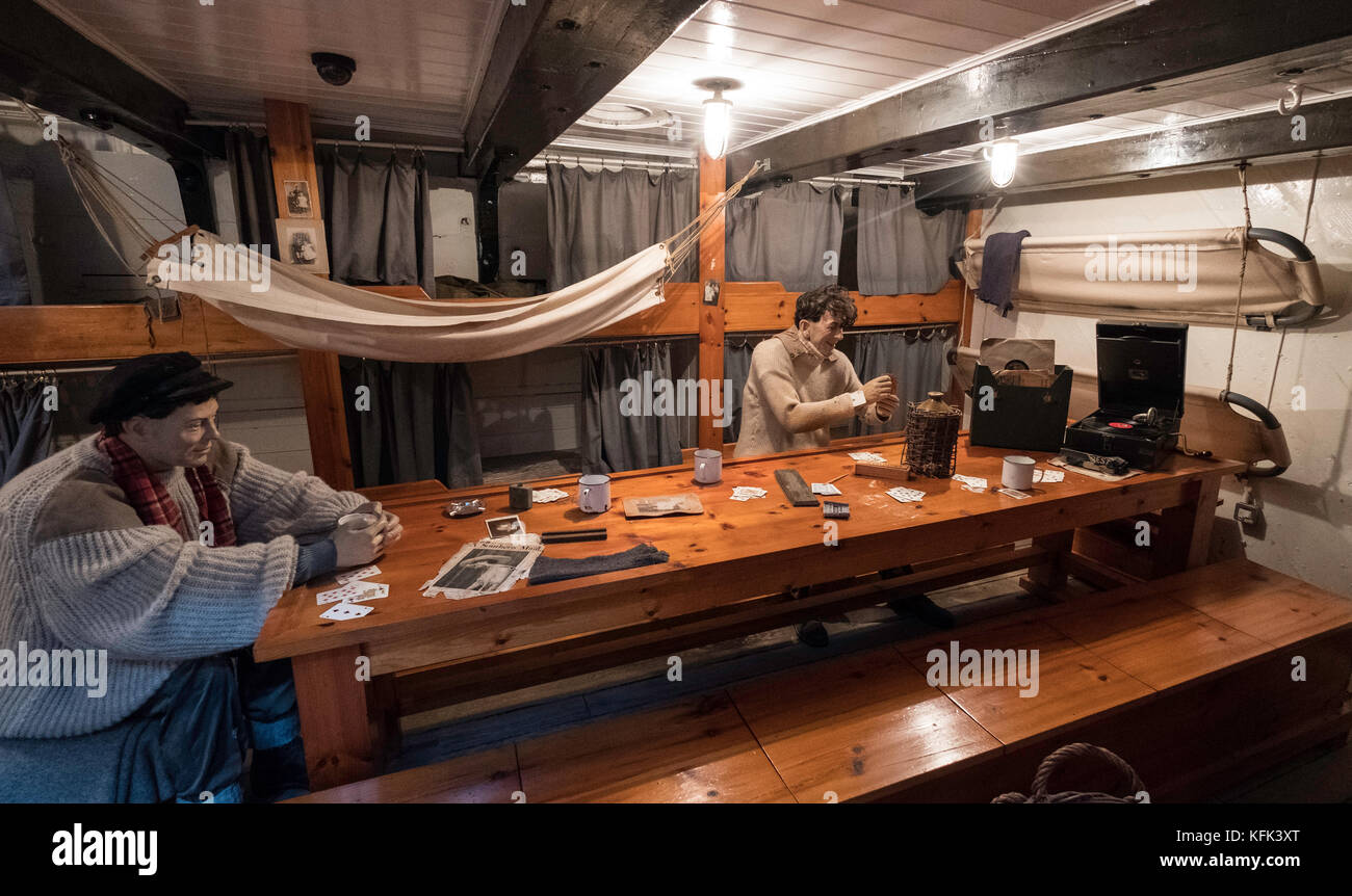 Mess room on Discovery ship berthed at Discovery Point  in Dundee ,Tayside, Scotland, Stock Photo