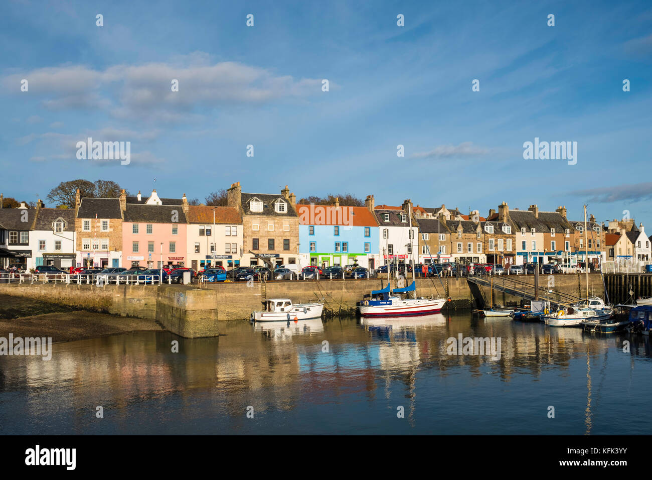 View of harbour of Anstruther fishing village in East Neuk of Fife in