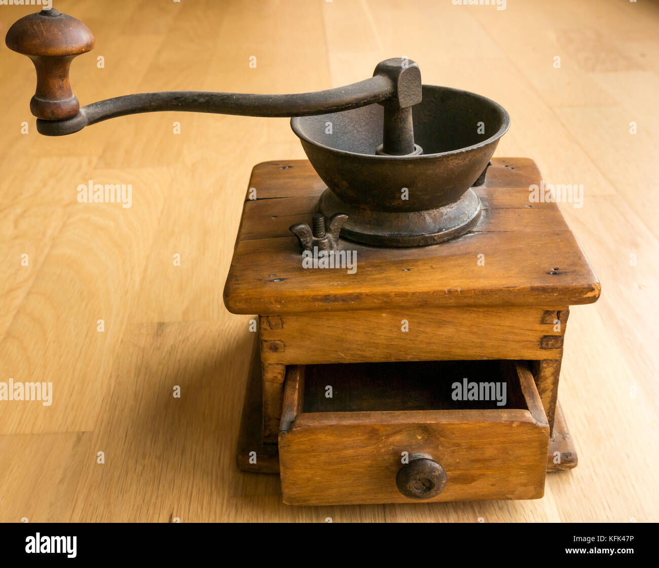 Vintage Manual Coffee Grinder, Large Wheel Cast Iron, Hand Crank