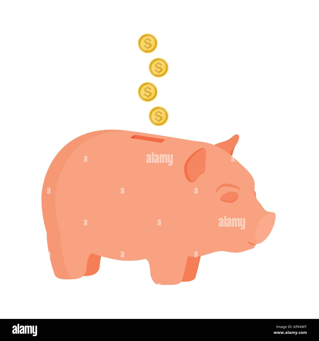 Vector illustration golden coins falling in pink piggy bank isolated on ...