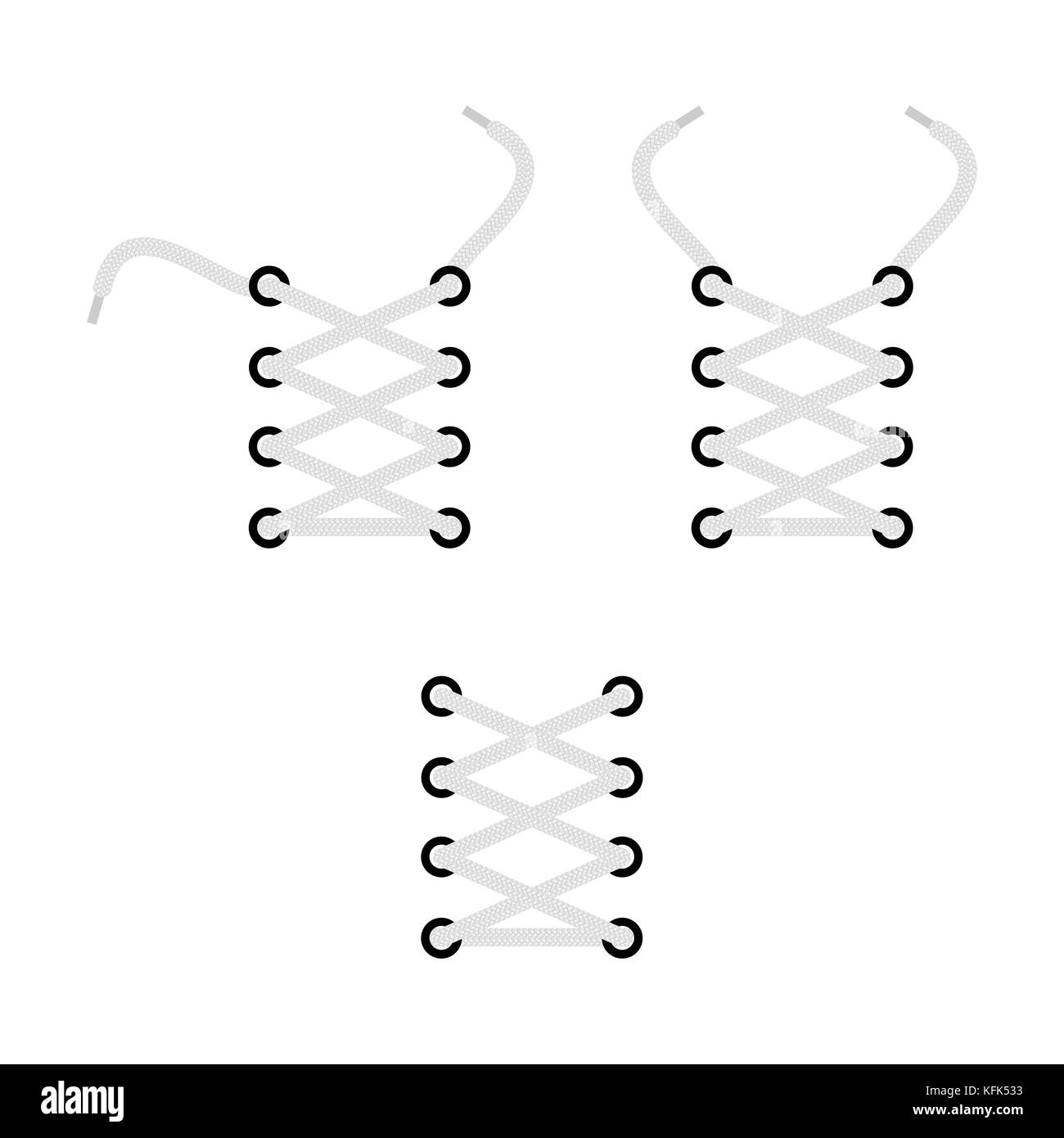 Vector illustration shoe lace set, collection icon, symbol. Lacing isolated on white. Stock Vector