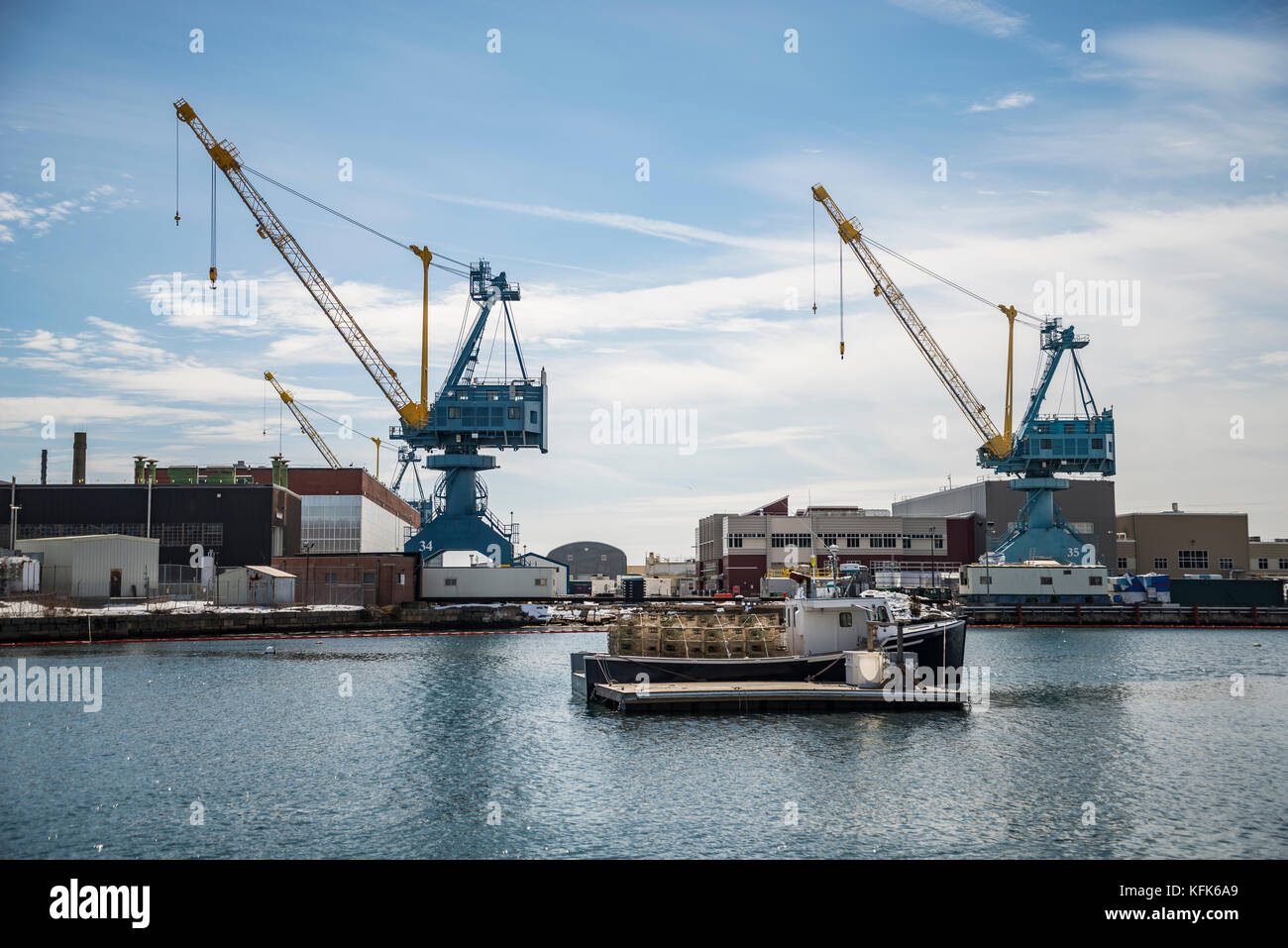 US Navy dockers in Portsmouth NH Stock Photo