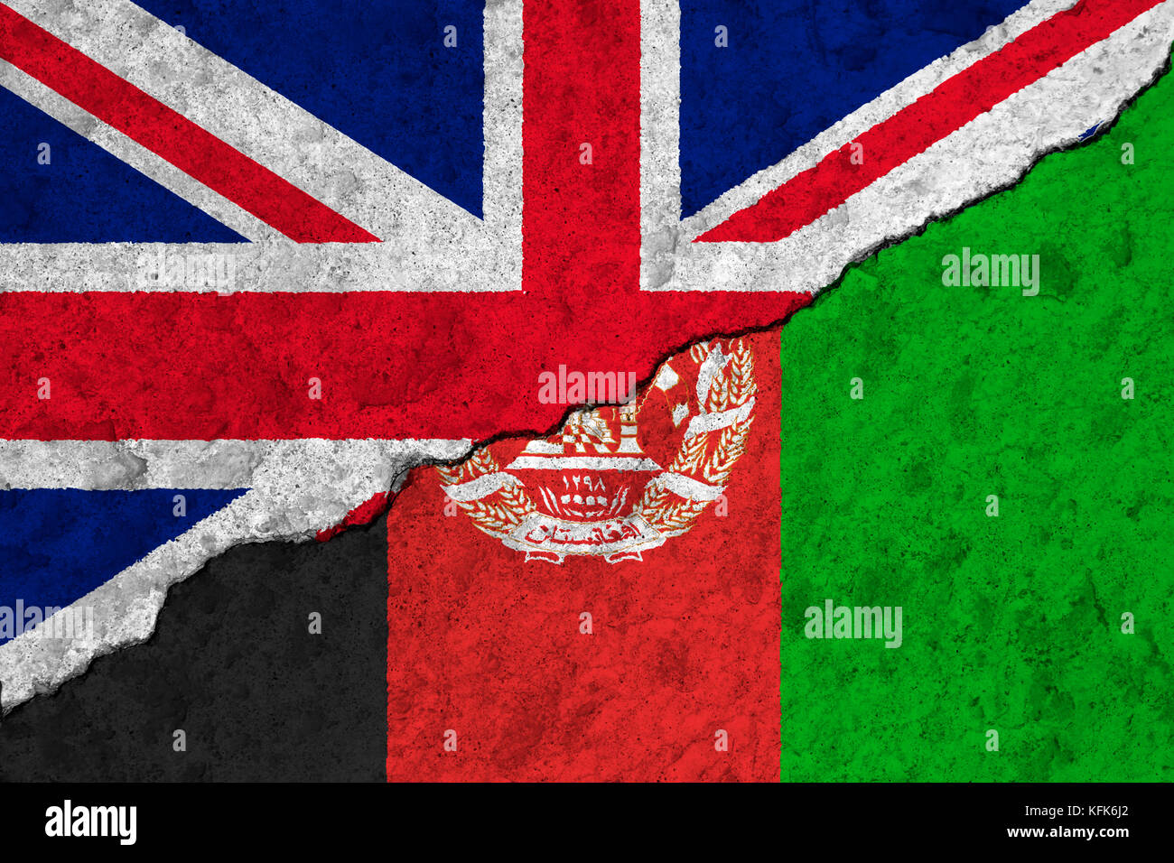 Flags of the United Kingdom and Afghanistan on a cracked concrete background Stock Photo