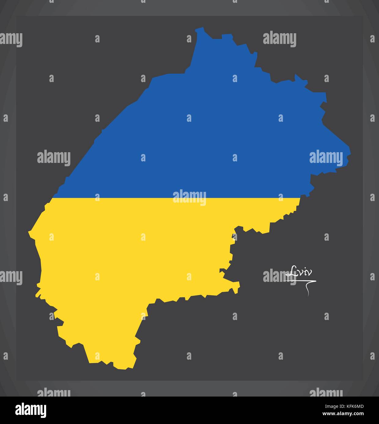 Lviv map of Ukraine with Ukrainian national flag illustration Stock Vector