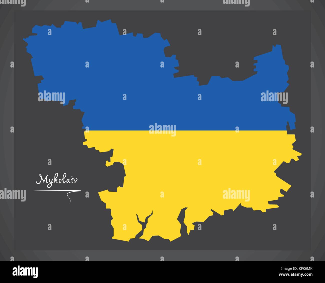 Mykolaiv map of Ukraine with Ukrainian national flag illustration Stock Vector
