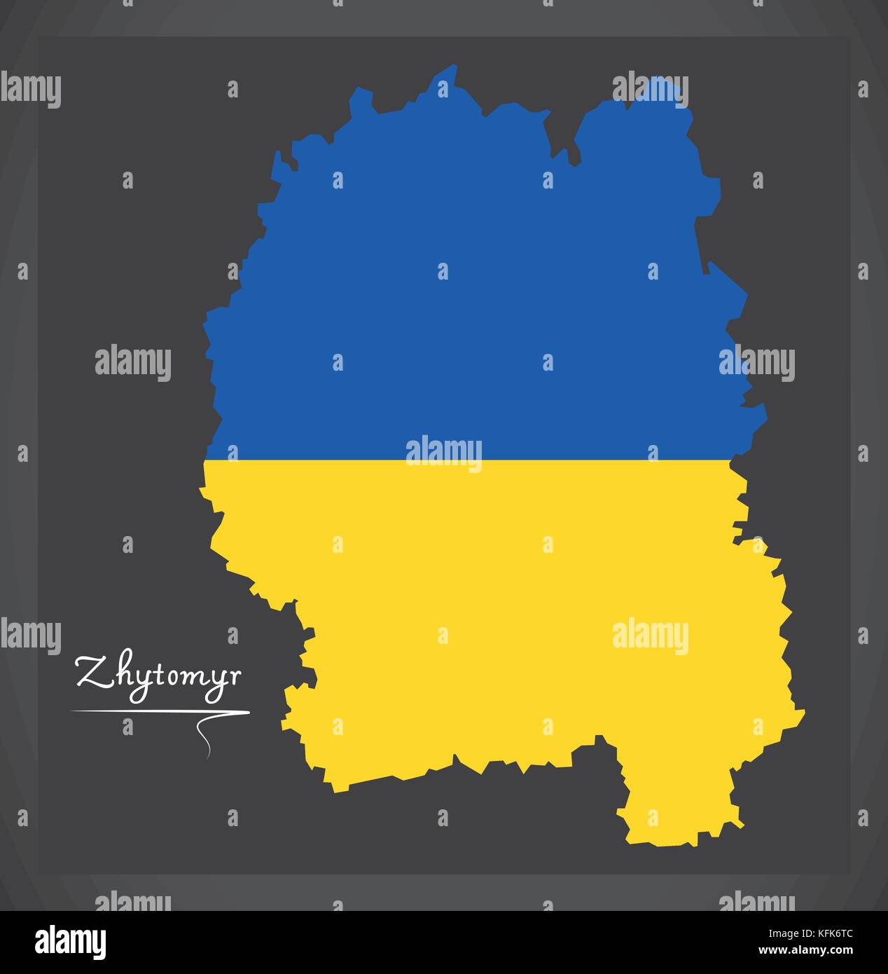 Zhytomyr map of Ukraine with Ukrainian national flag illustration Stock Vector