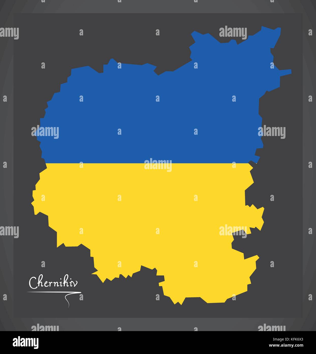 Chernihiv map of Ukraine with Ukrainian national flag illustration Stock Vector