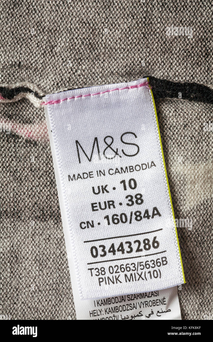 M&S label in woman's top made in Cambodia size UK 10 - sold in the UK ...