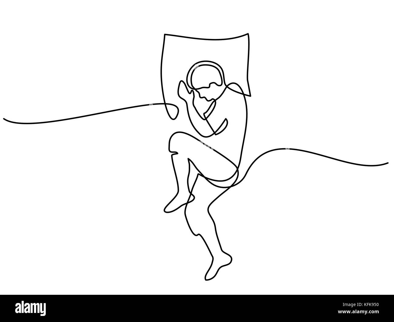 continuous line drawing man in sleeping pose on pillow vector illustration KFK950