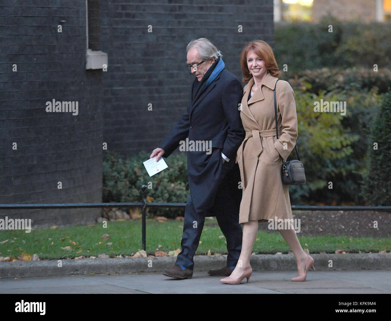 Gerald Scarfe arrives with his wife Jane Asher for a reception hosted by Prime Minister Theresa