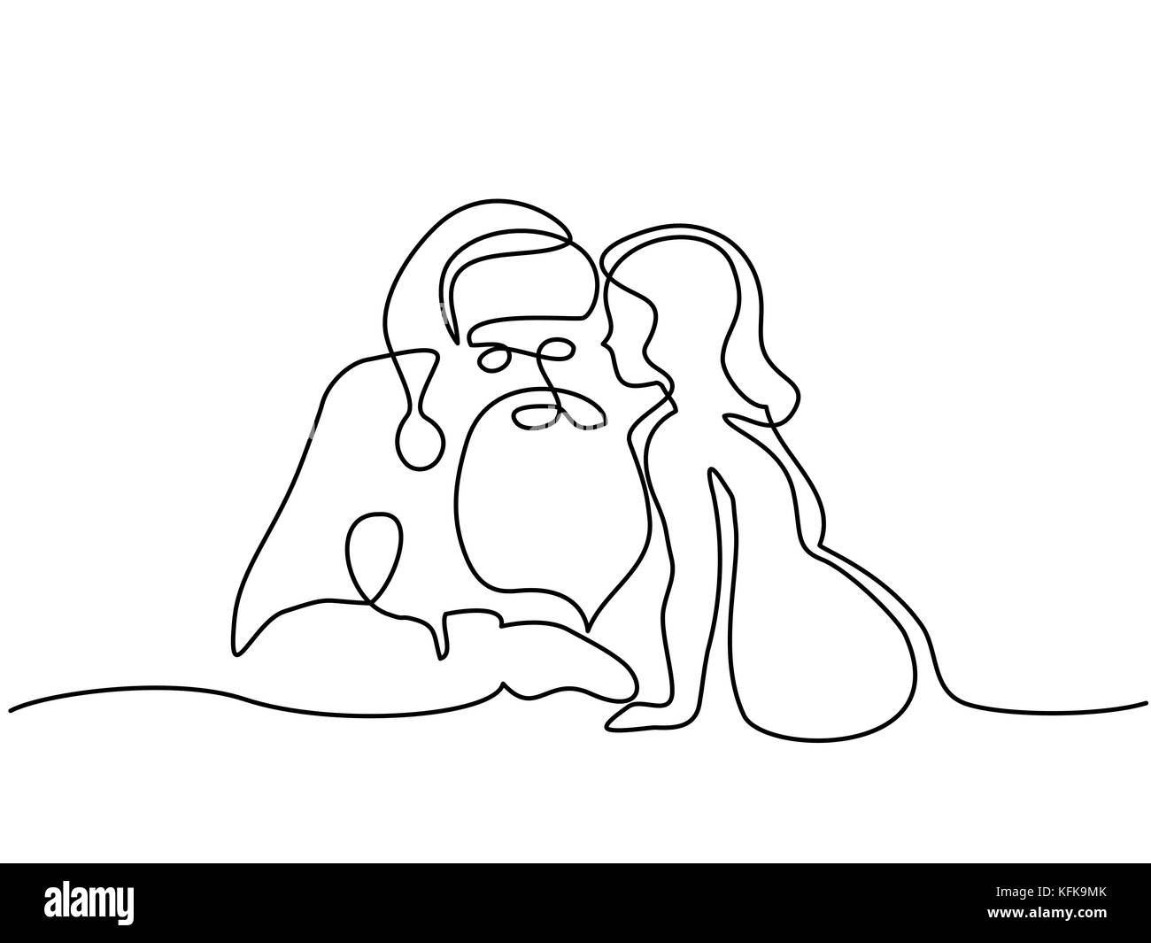 Continuous Line Drawing Santa Claus Listens Wishes Of Small