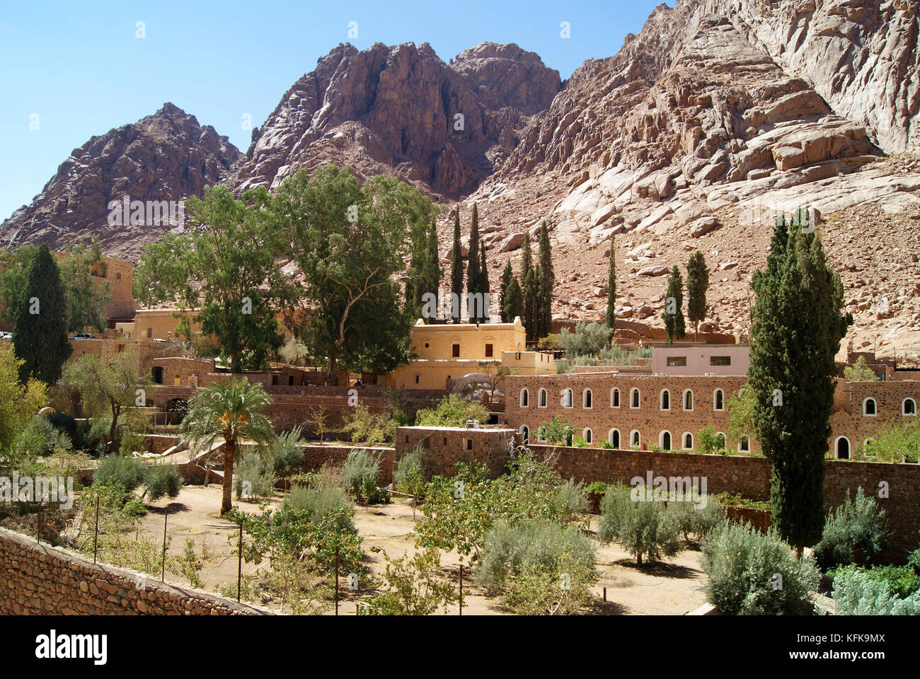 Garden of Saint Catherine's Monastery in the desert on the Sinai Peninsula, Egypt - one of the oldest working Christian monasteries in the world - aga Stock Photo