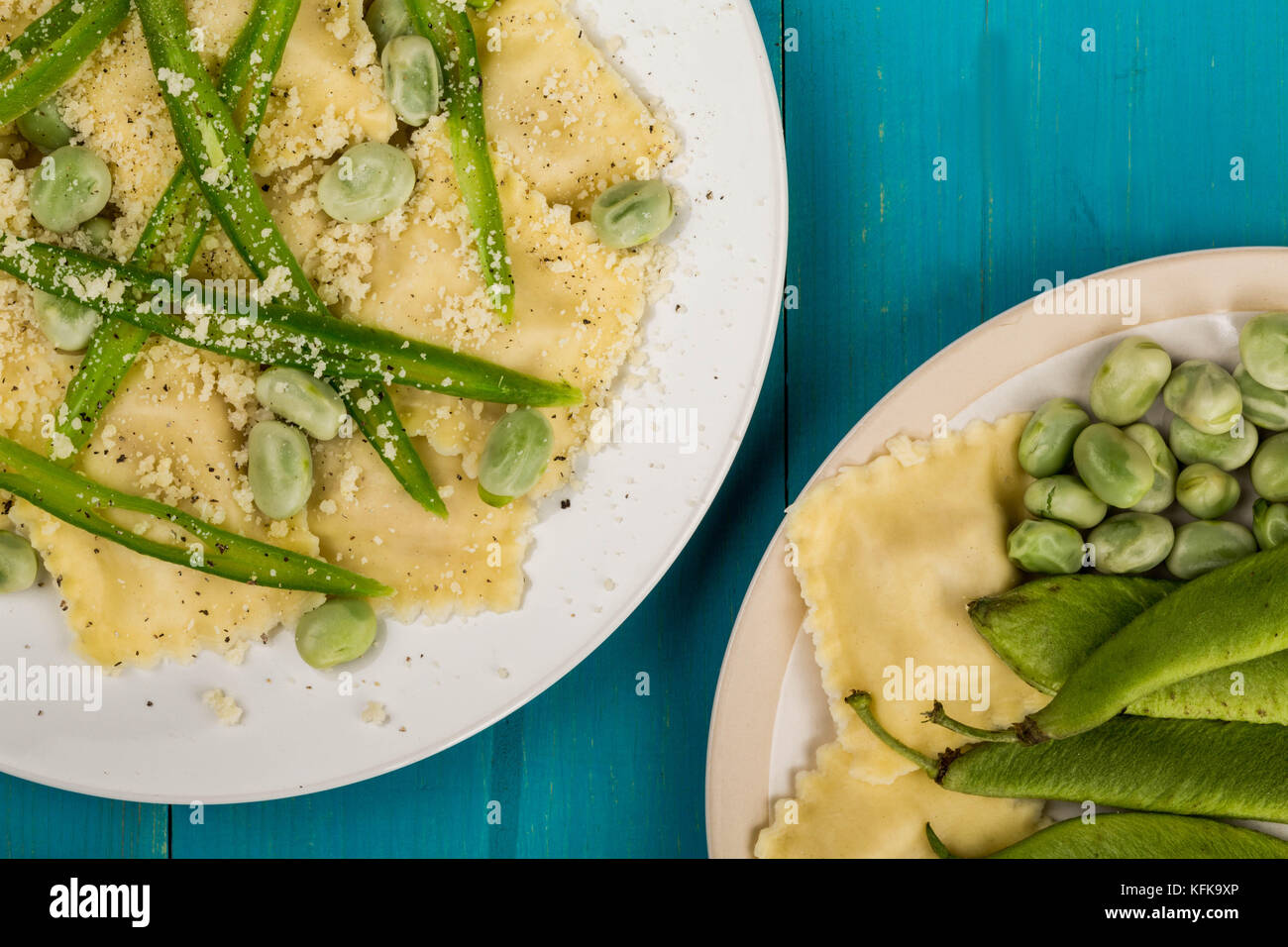 Italian Style Chicken and Pancetta Ravioli Pasta With Green Beans