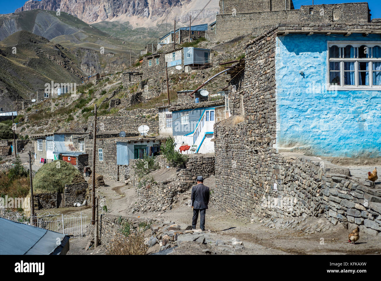 Daily life in the highest village of Azerbaijan. Houses on the top of