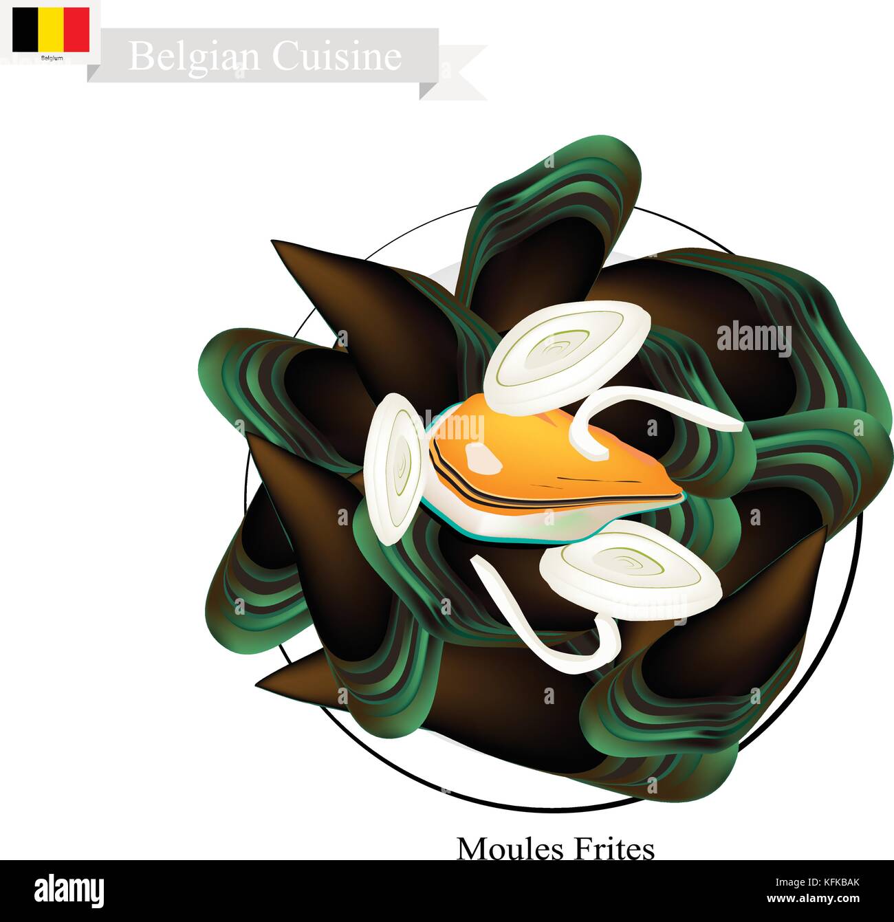 Belgian Cuisine, Illustration of Moules Frites or Traditional Steamed ...