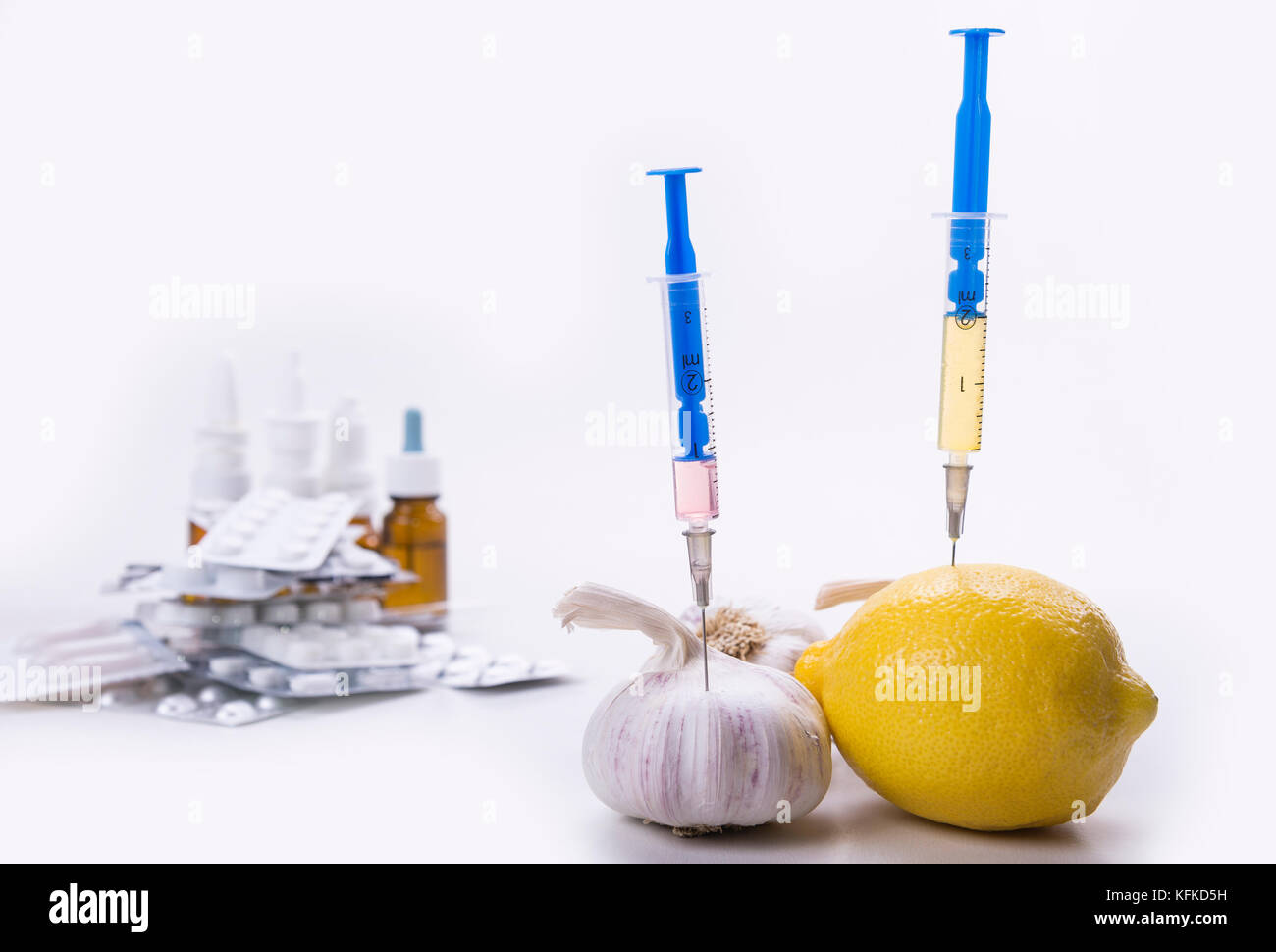 Vitamins from garlic ad lemon are taking out with the injection. White ...