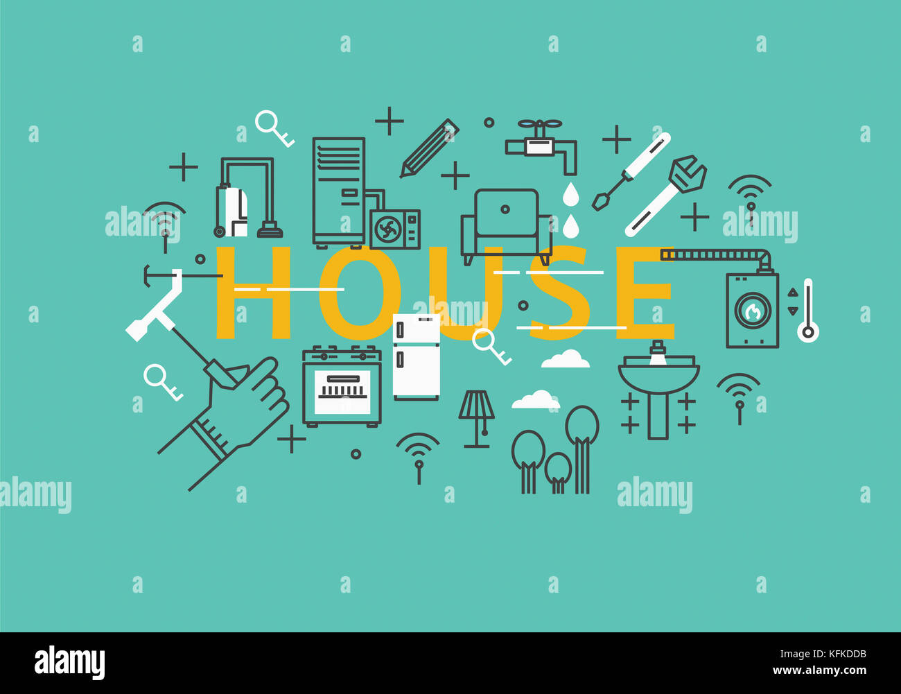 English letters for HOUSE with infographic illustration Stock Photo
