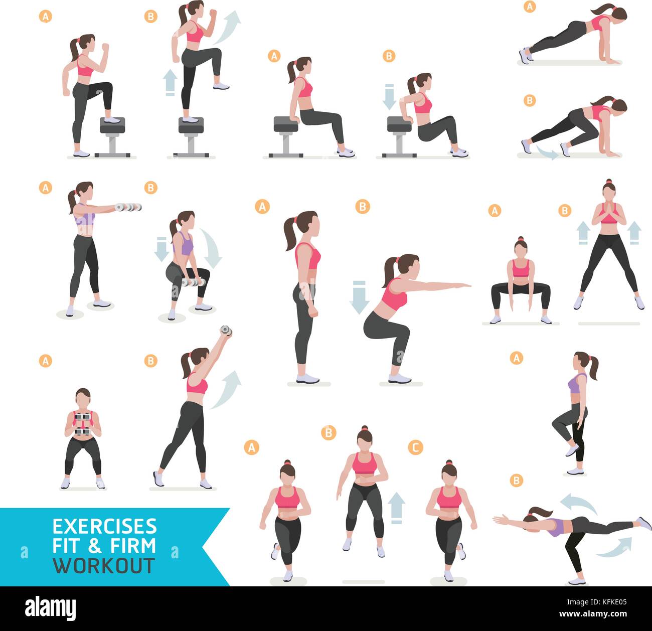 Woman workout fitness aerobic and exercises. Vector Illustration