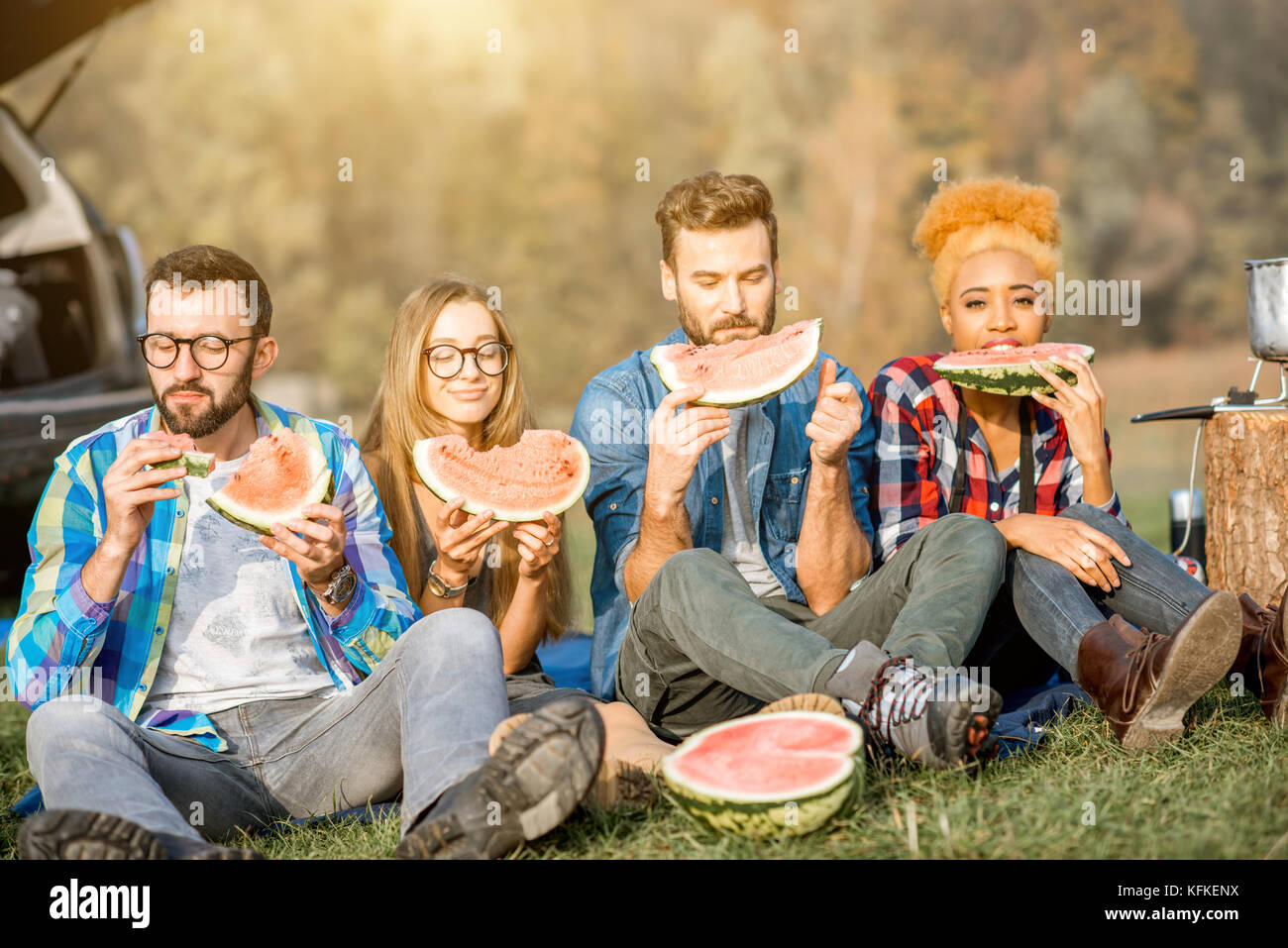 Friends during the outdoor recreation Stock Photo