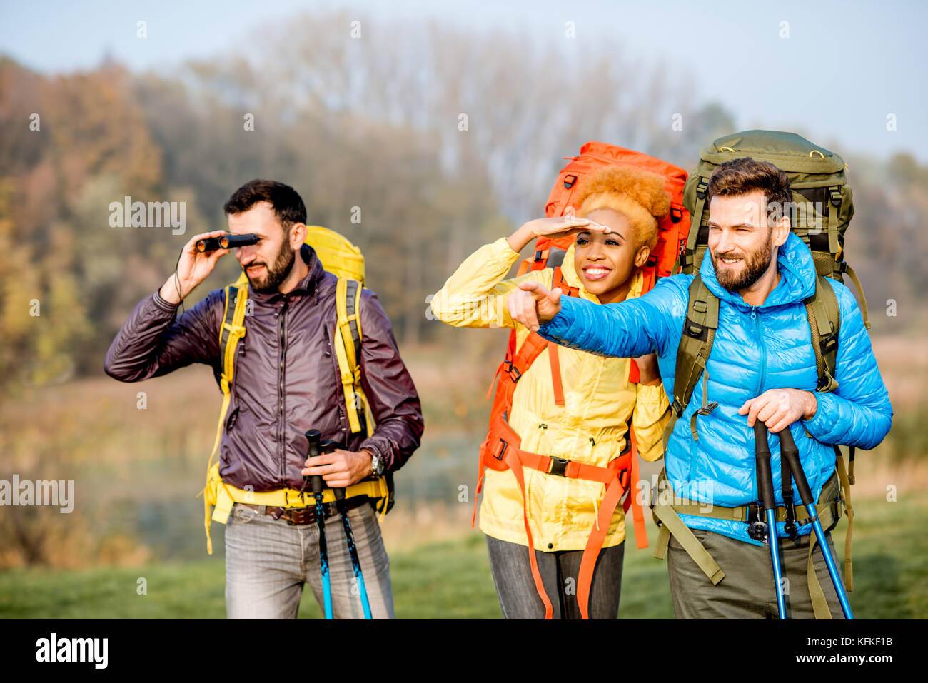 Hikers with backpacks outdoors Stock Photo - Alamy