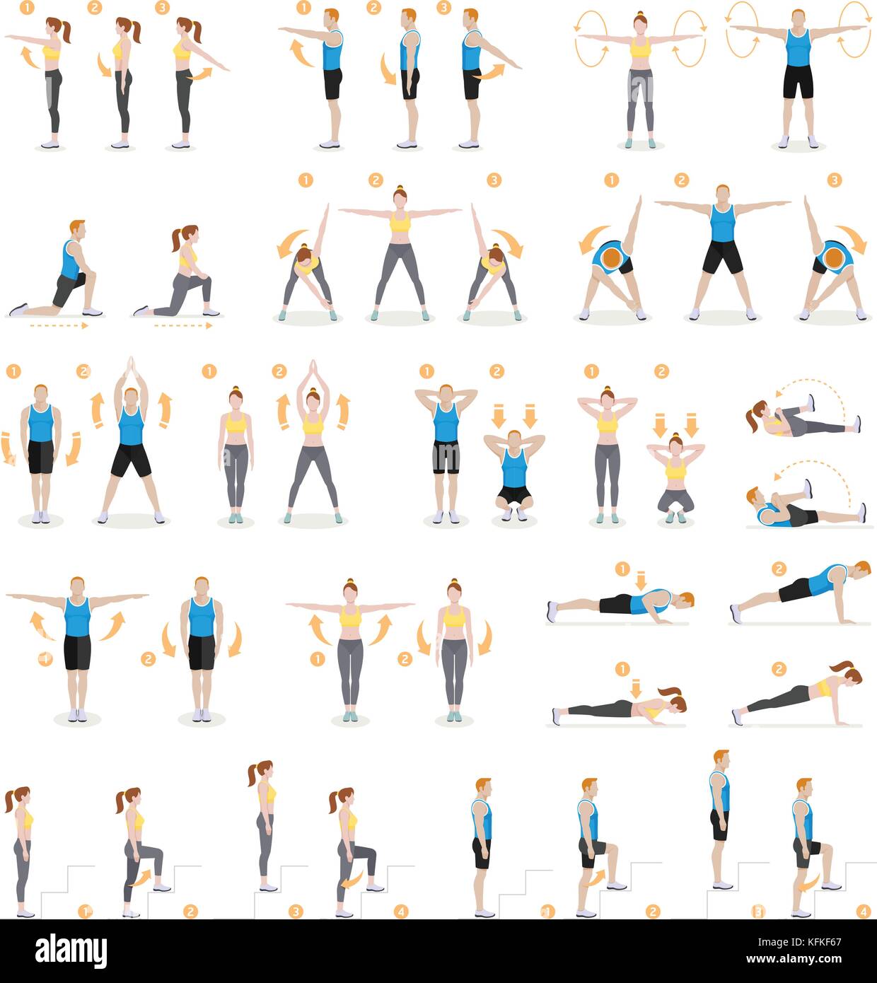 Man and woman workout fitness, aerobic and exercises. Vector Stock