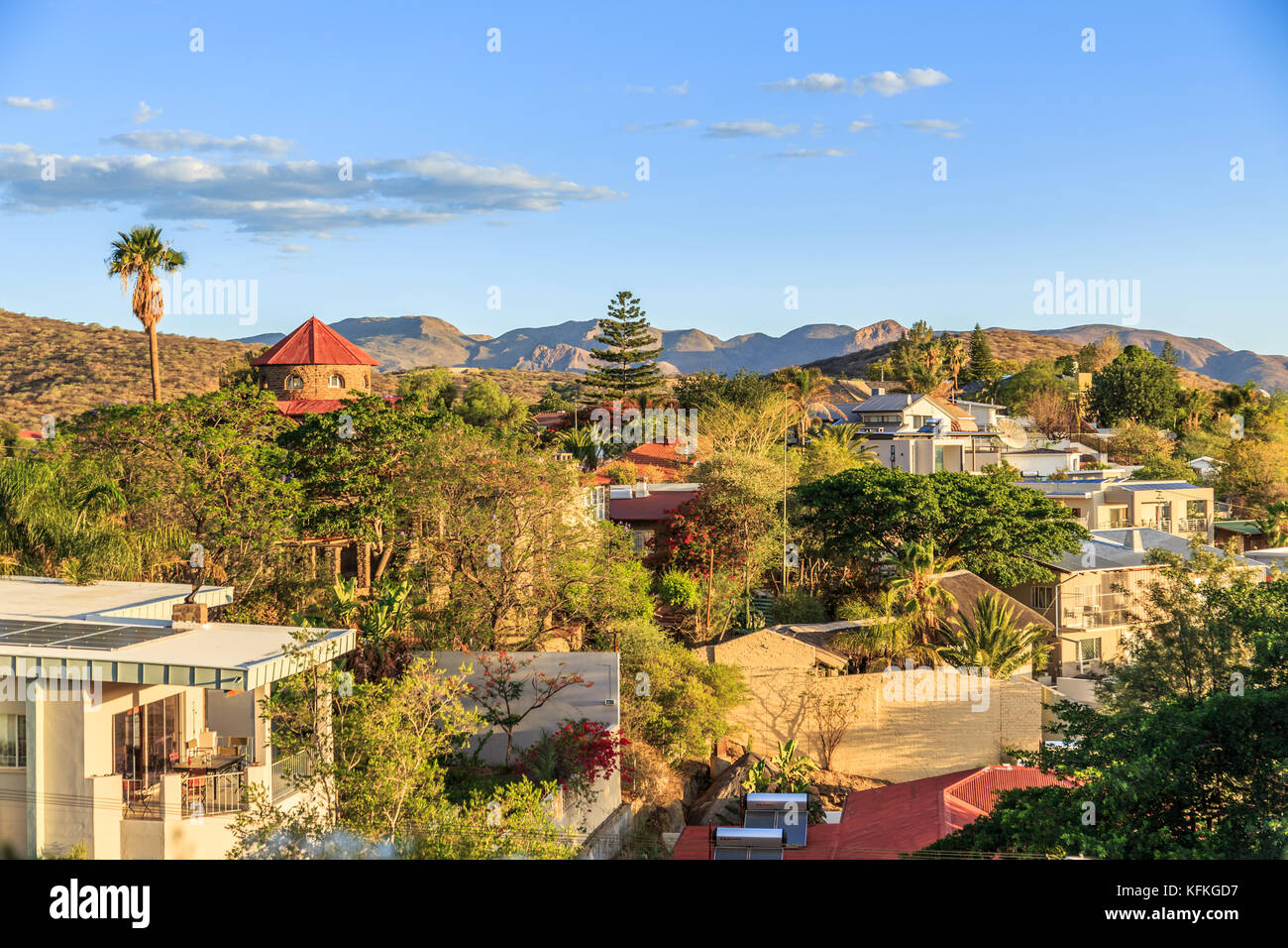 Windhoek rich resedential area quarters on the hills with mountains in