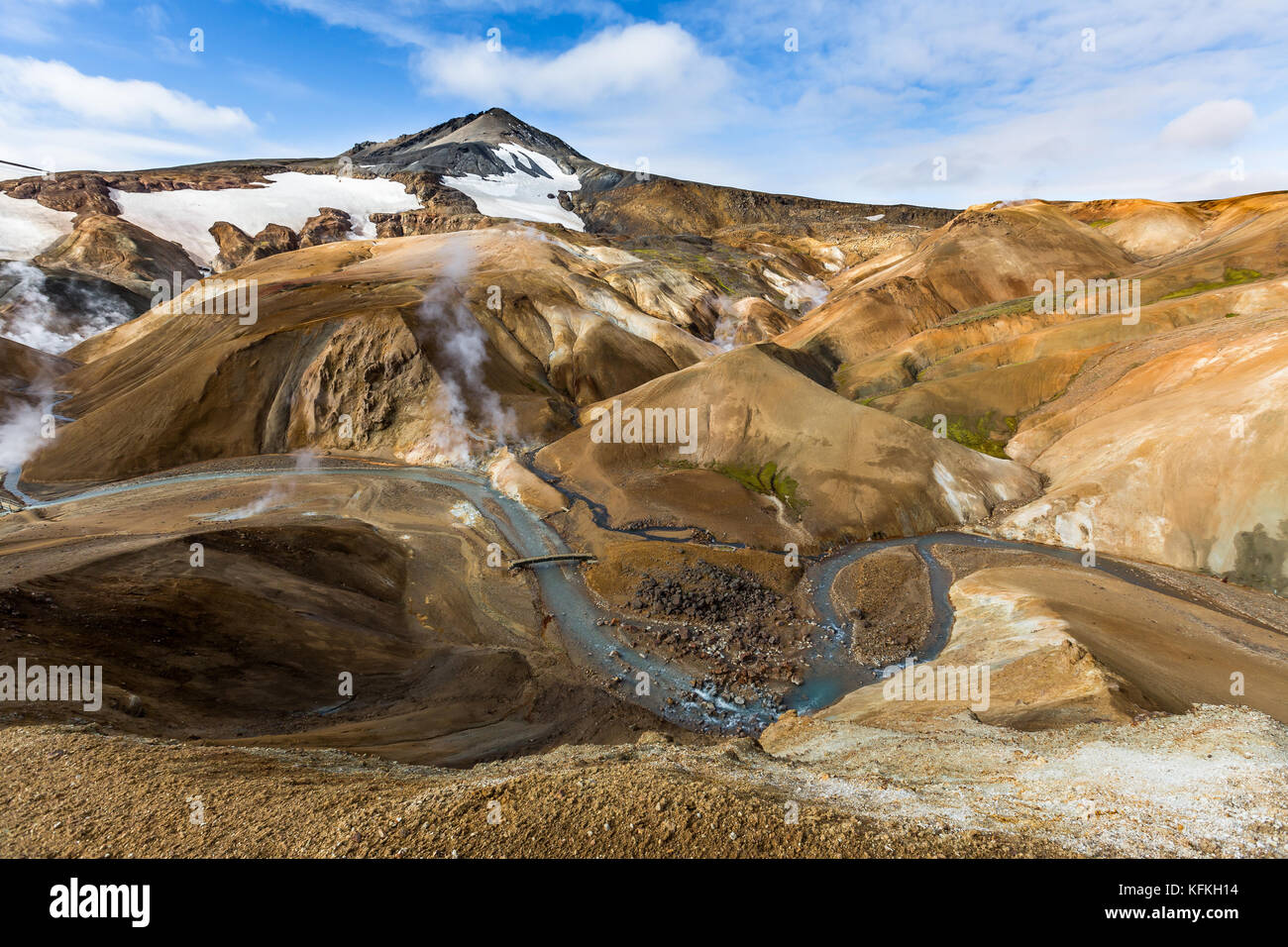 Kerlingarfjöll (1,477 m (4,846 ft)) is a mountain range in Iceland situated in the Highlands of Iceland near the Kjölur highland road. Stock Photo