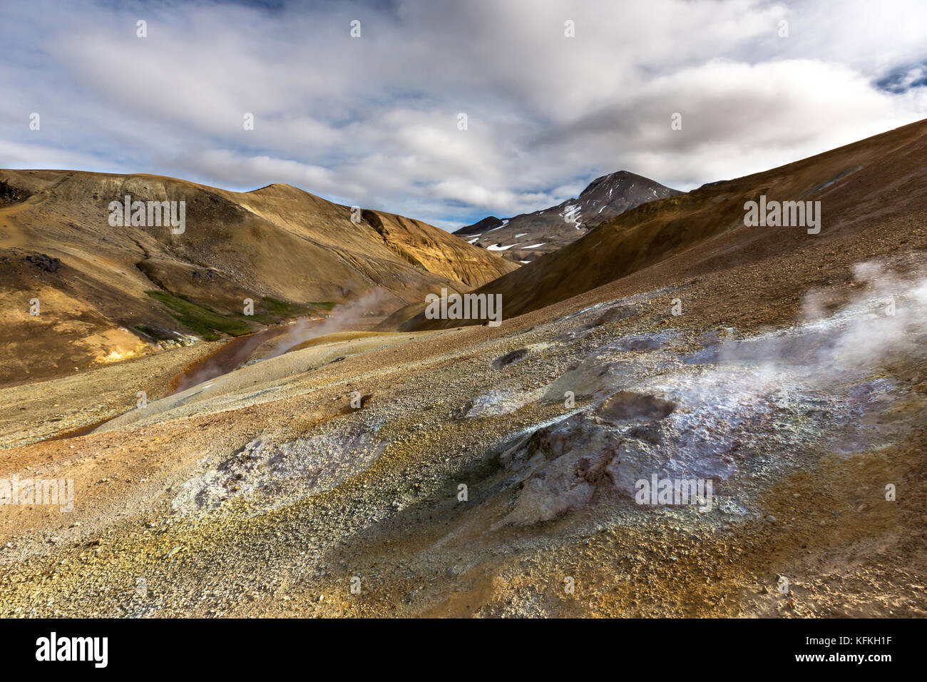 Kerlingarfjöll (1,477 m (4,846 ft)) is a mountain range in Iceland situated in the Highlands of Iceland near the Kjölur highland road. Stock Photo