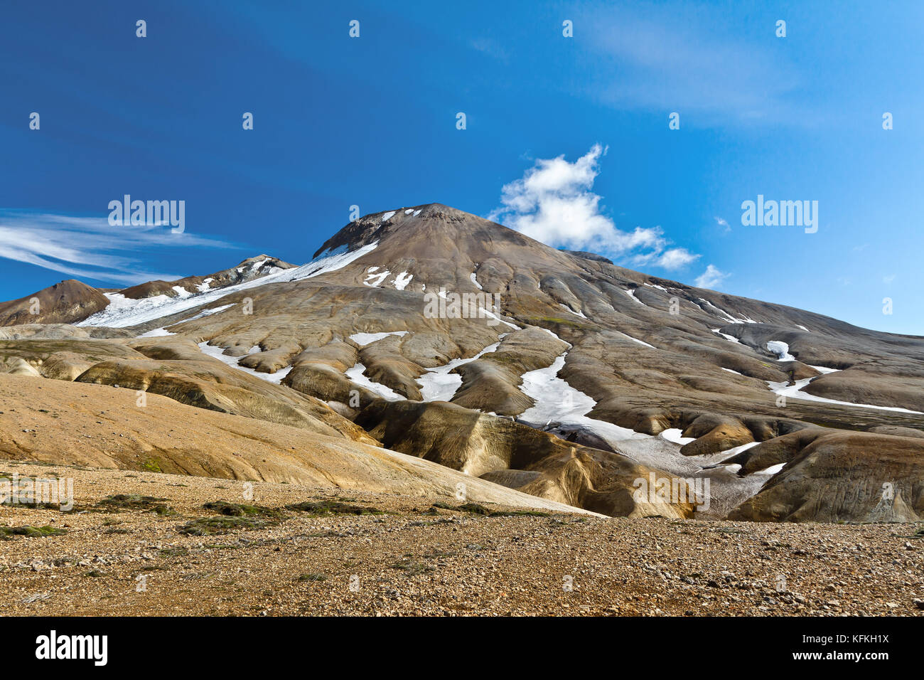 Kerlingarfjöll (1,477 m (4,846 ft)) is a mountain range in Iceland situated in the Highlands of Iceland near the Kjölur highland road. Stock Photo