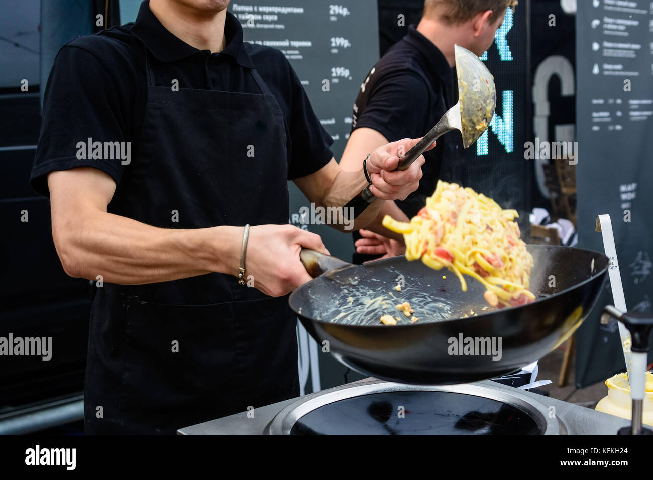 Close up making pasta with wok Stock Photo - Alamy