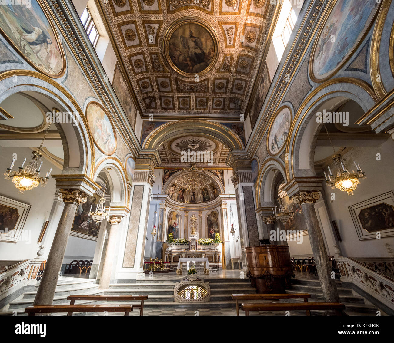 Interior of Basilica Sant' Antonino, Sorrento, Italy. Italian church Stock Photo