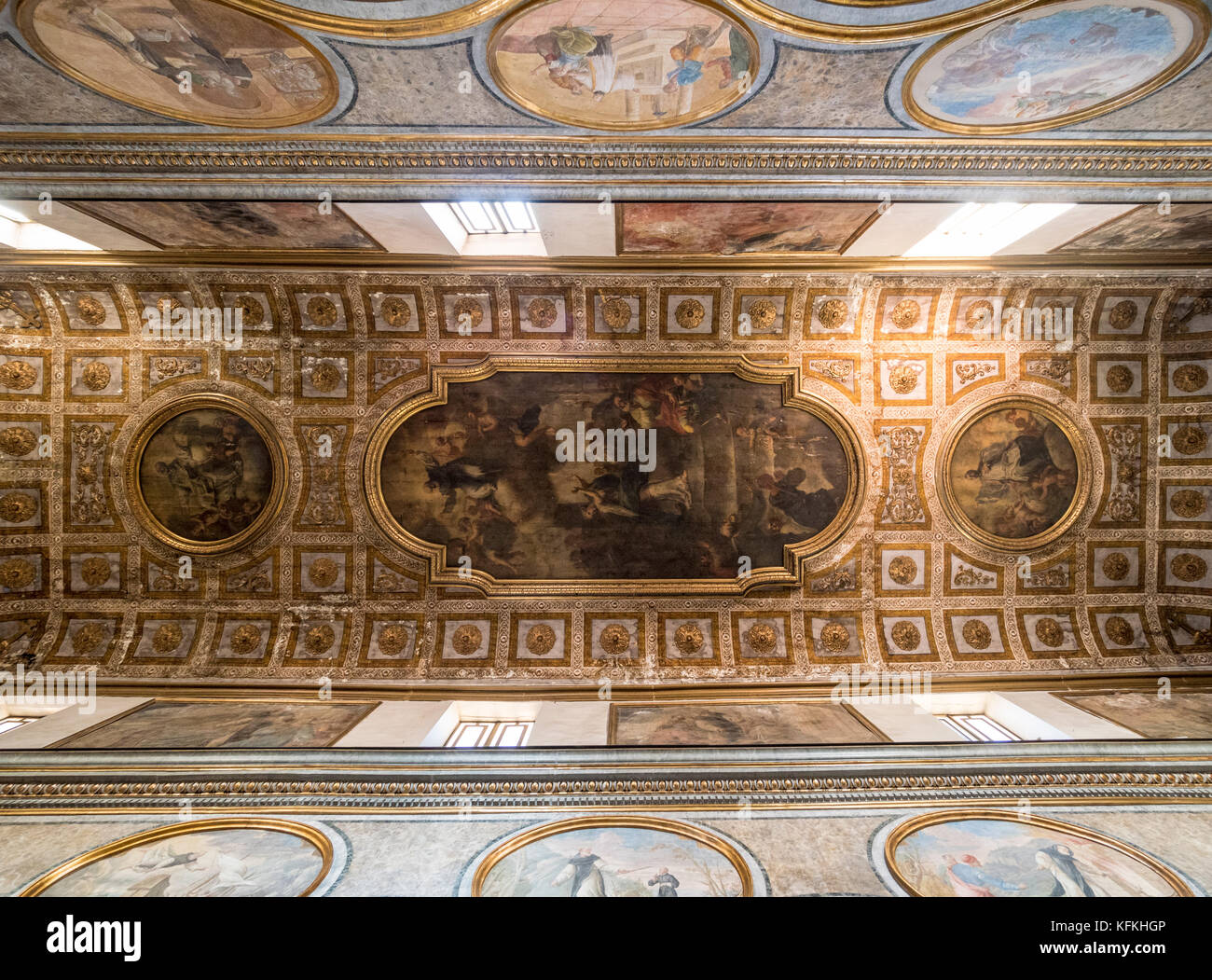 Interior  ceiling of Basilica Sant' Antonino, Sorrento, Italy. Italian church. Stock Photo