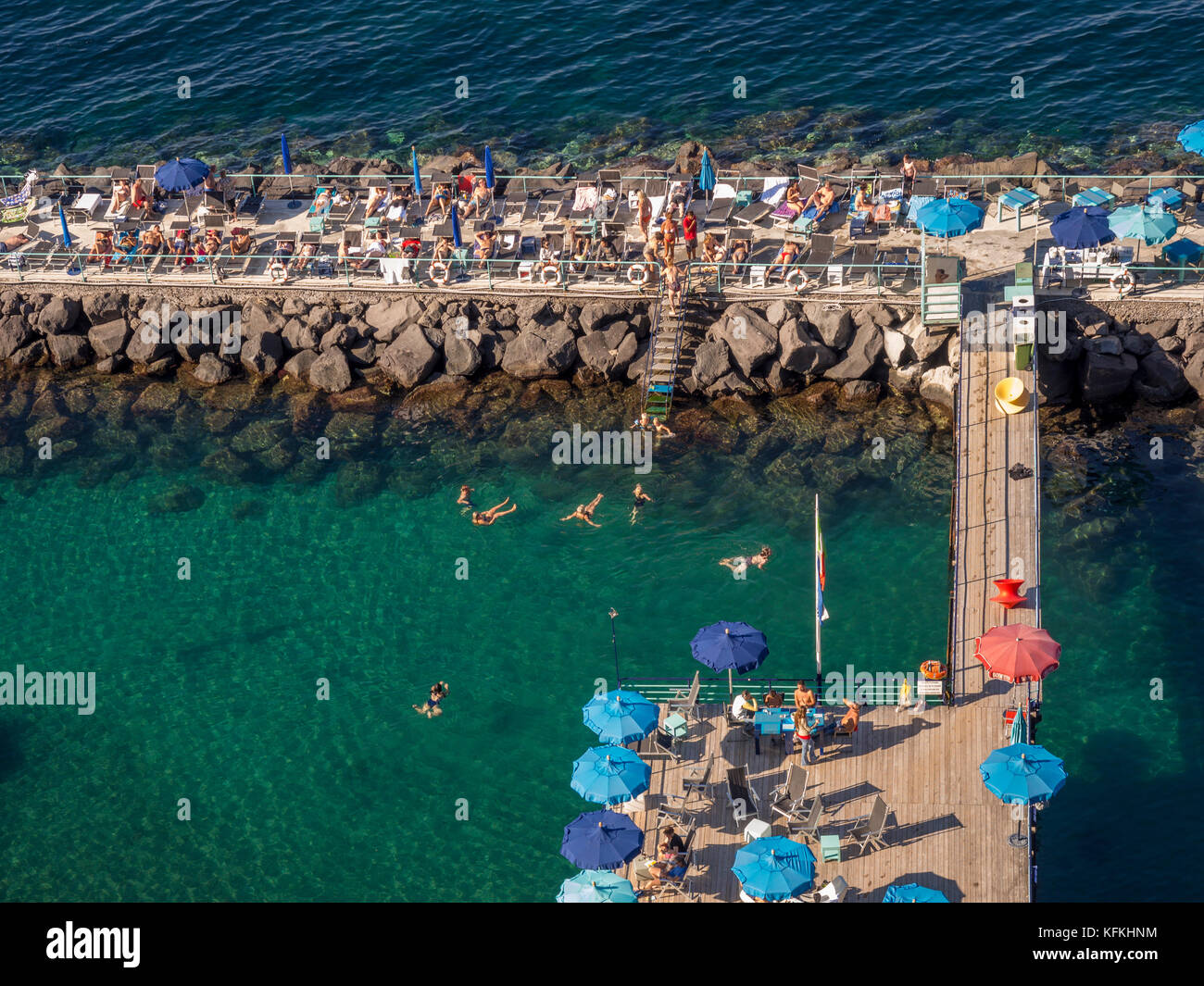 Aerial view of private beach.  Sorrento. Italy. Stock Photo