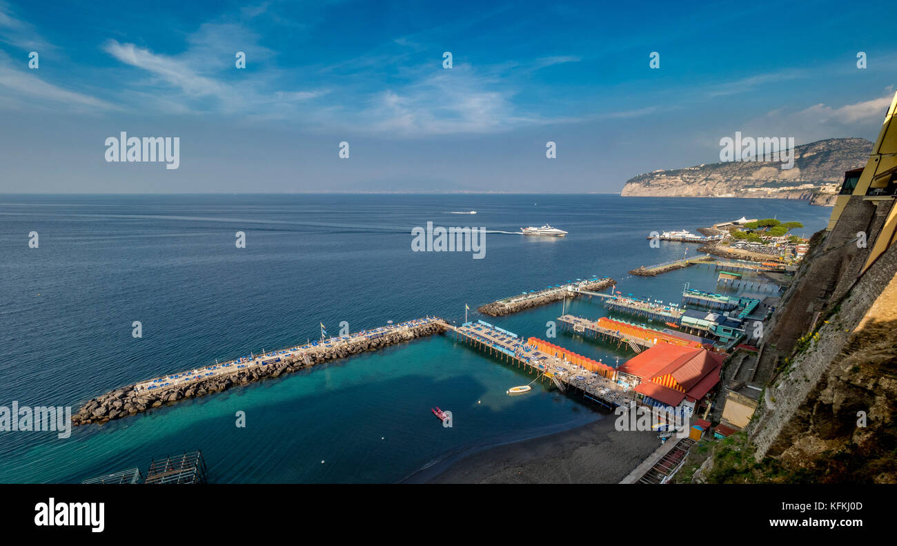 Panoramic view of private beaches of Marina Piccola. Sorrento, Italy. Stock Photo