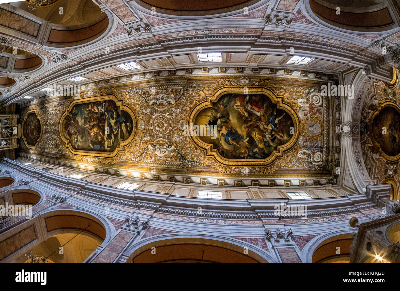 Fisheye shot of the ceiling of the nave in Sorrento Cathedral. Sorrento, Italy. Stock Photo