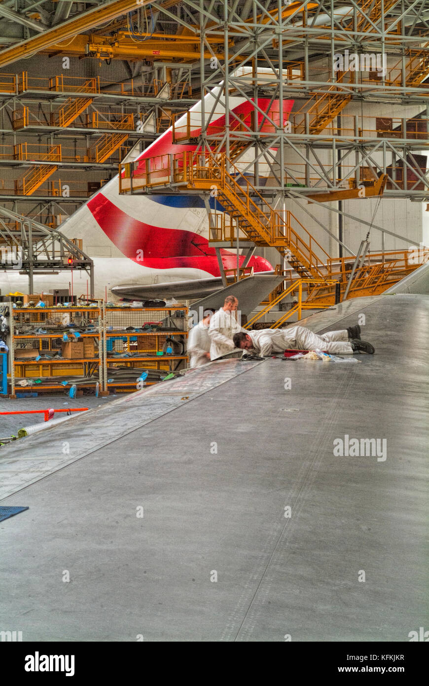 Maintenance hangar servicing Boeing 747 passenger jets, Stock Photo