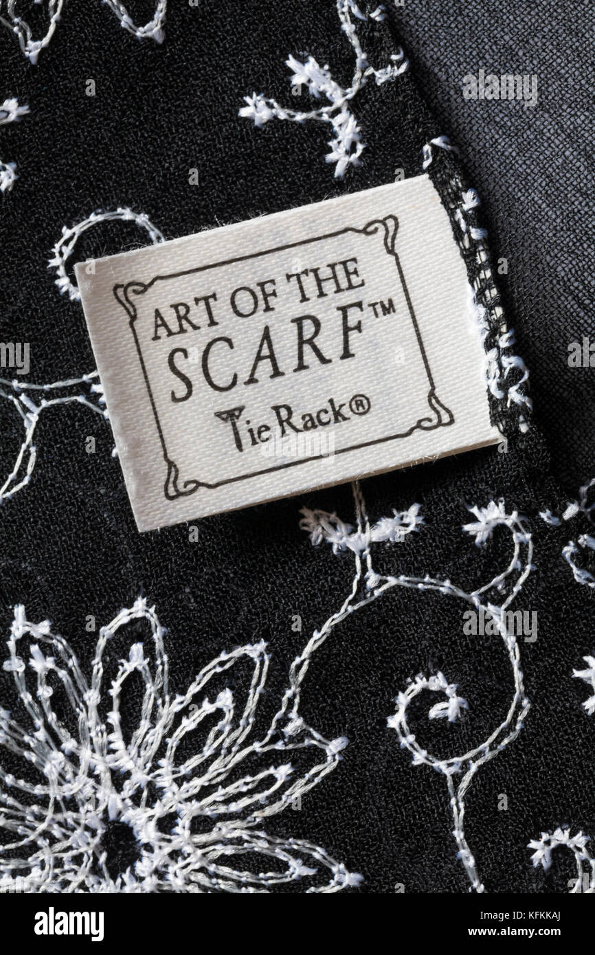 Art of the scarf Tie Rack Label in woman's black and white decorative Stock  Photo - Alamy