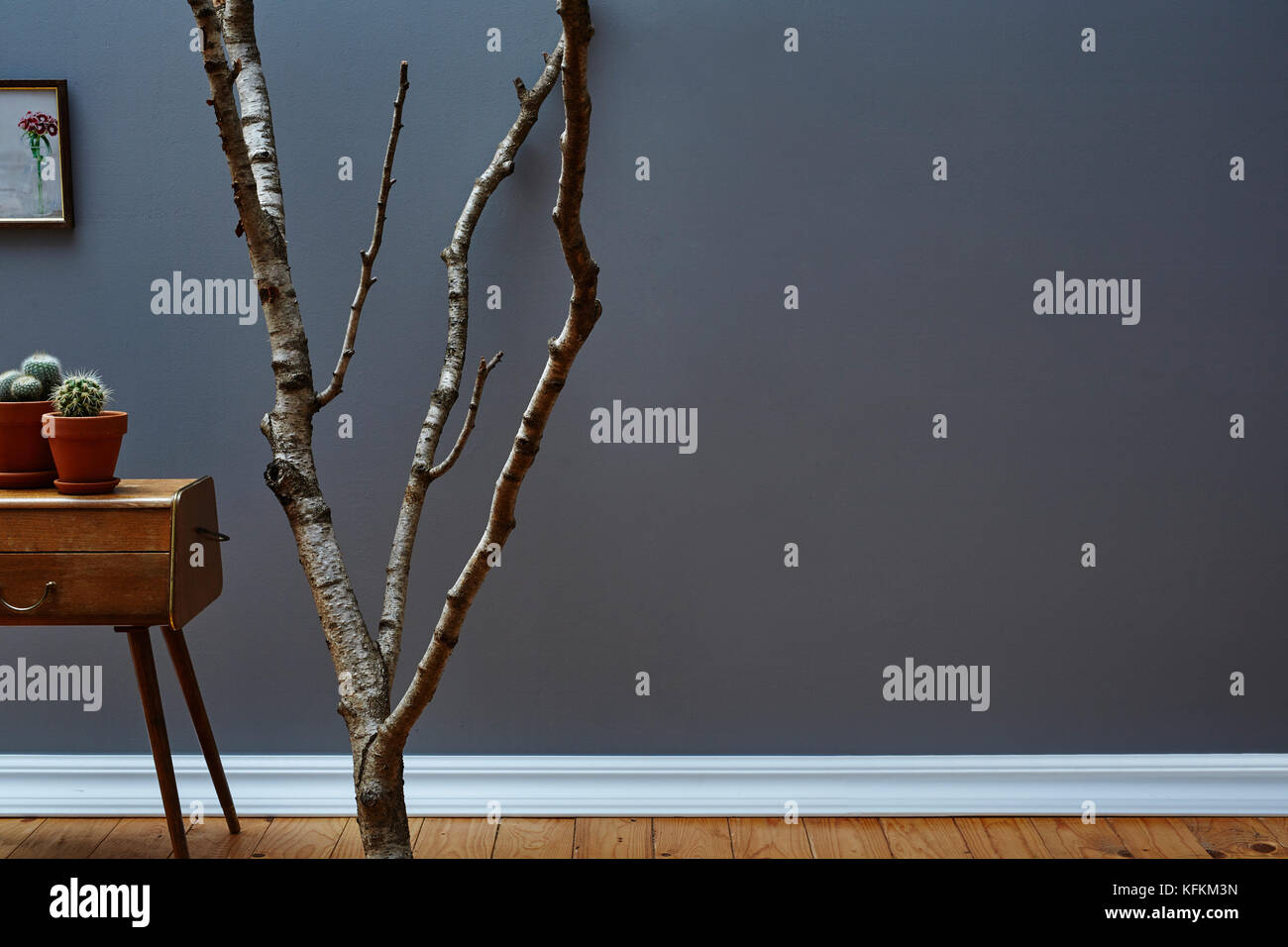 branch and cabinet in loft dark atmosphere Stock Photo