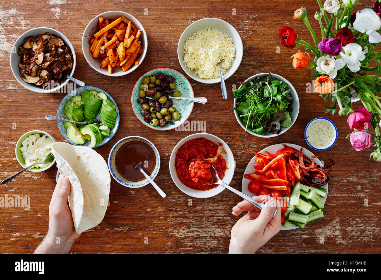 hand making wrap fresh organic food healthy lifestyle Stock Photo