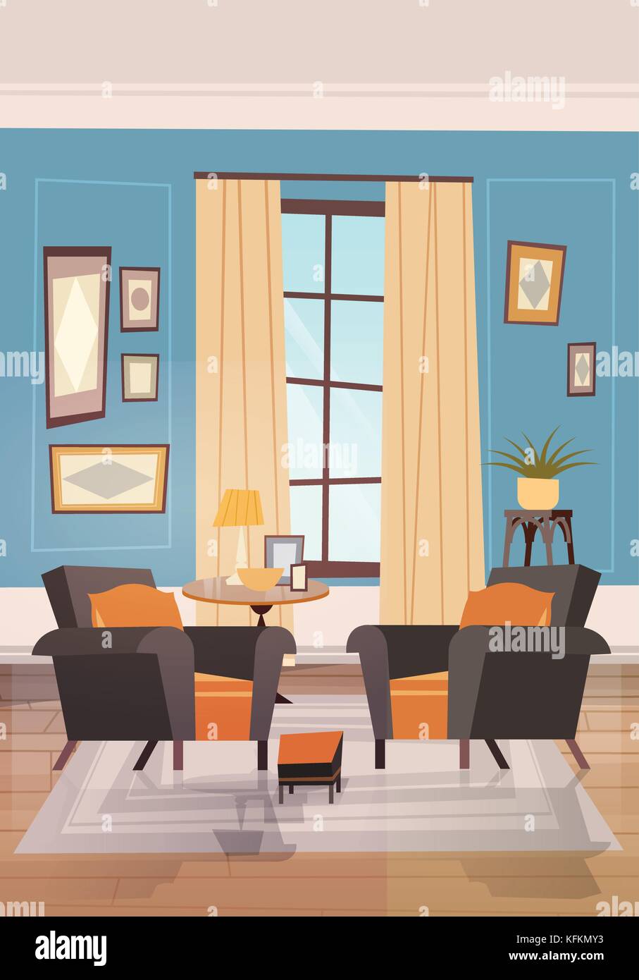 Cozy Living Room Interior Design With Modern Furniture, Armchairs Near