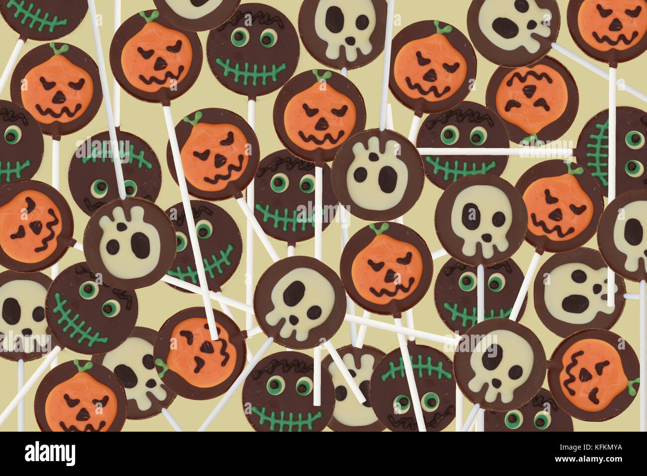 Halloween. Chocolate lollipops background Stock Photo