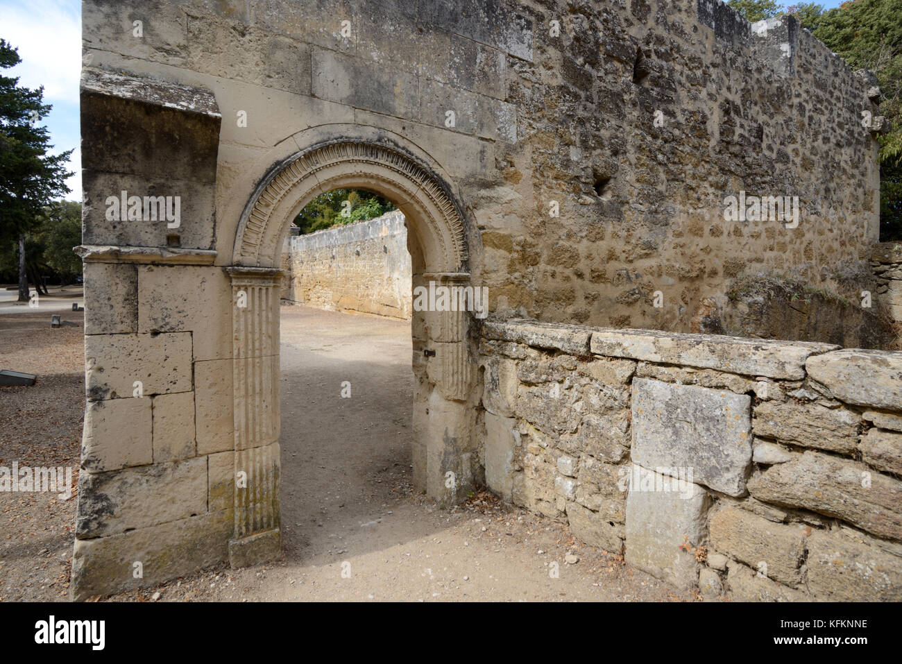 Entrance to Jeu de Paume Tennis Court (c16th) Suze-la-Rousse. Built so Charles IX could play in 1564. One of few courts still surviving in France. Stock Photo