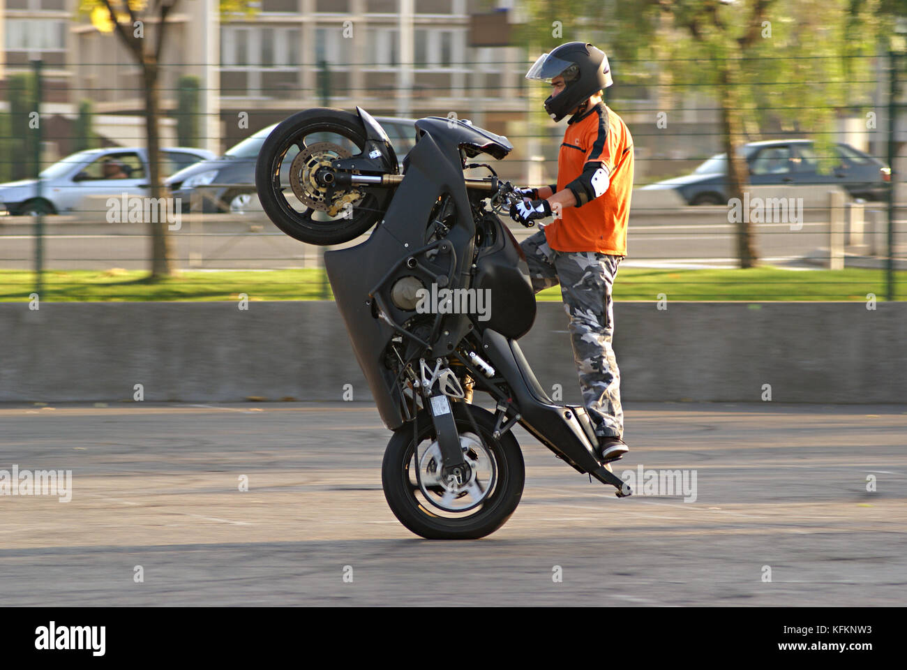 Stuntman execution the special wheeling Coaster watata Stock Photo