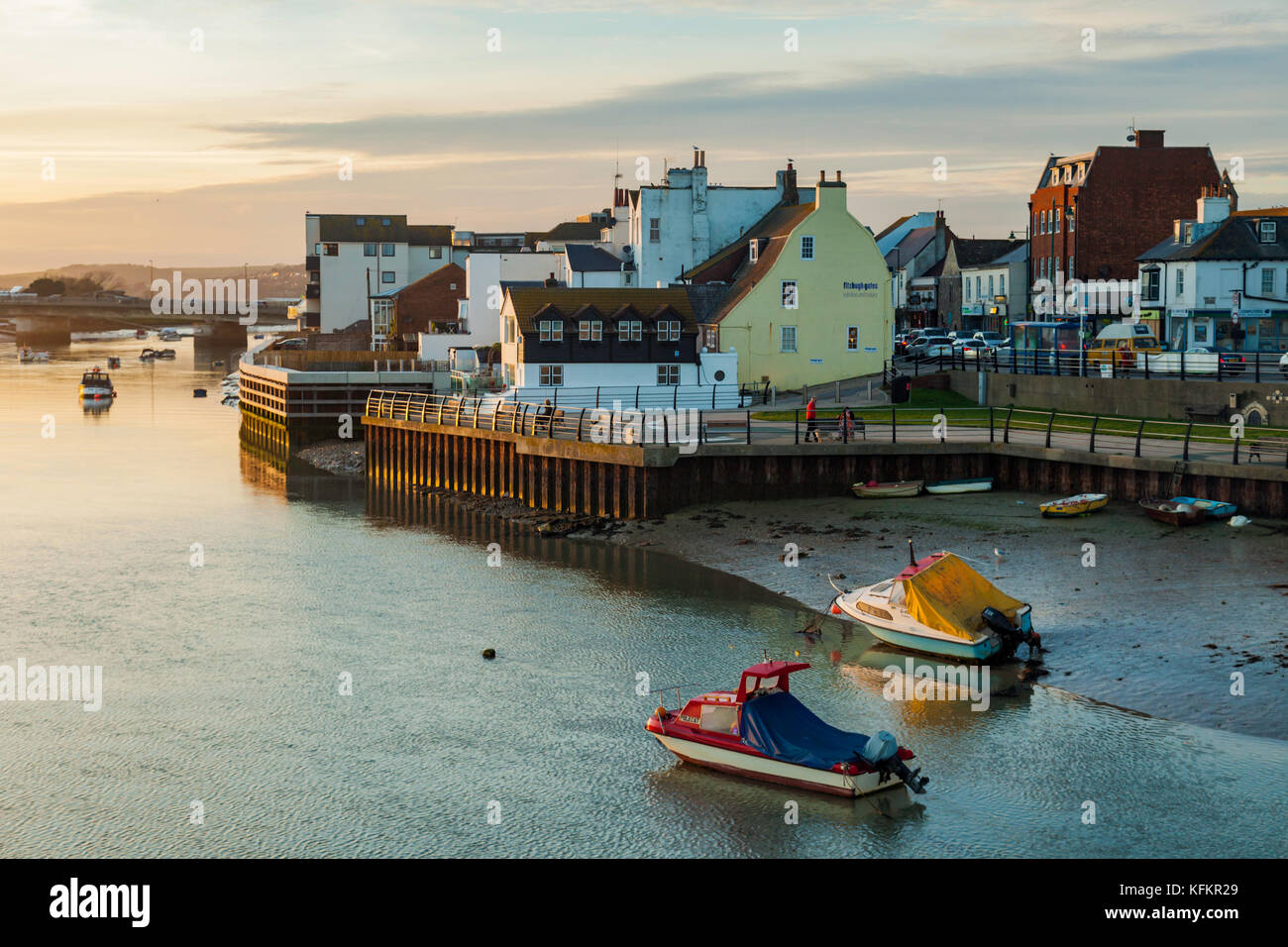 Sunset in Shoreham Harbour, West Sussex, England. Stock Photo