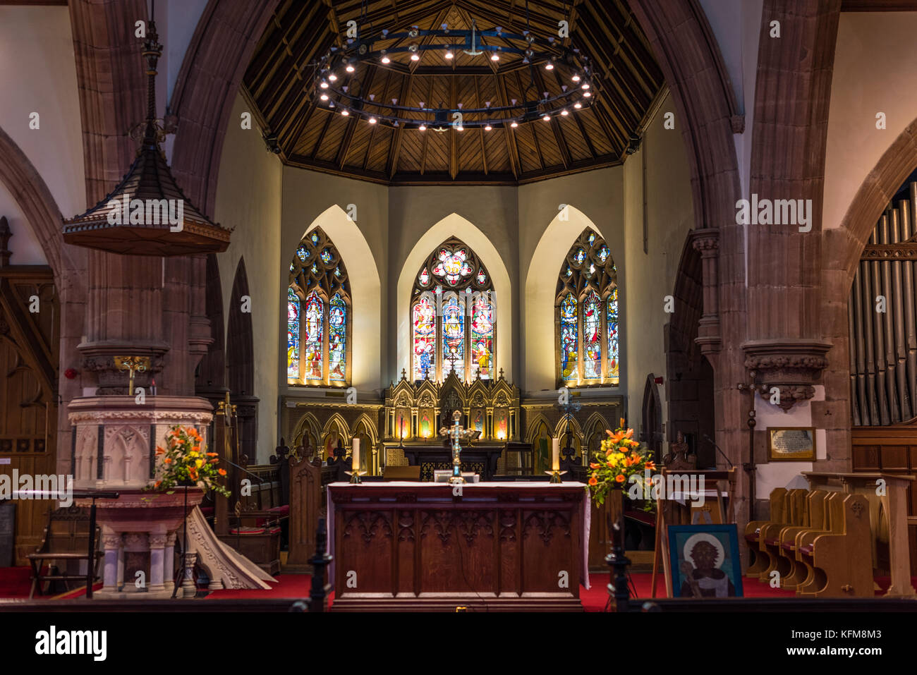 Peel Cathedral chancel and altar, Isle of Man. Stock Photo