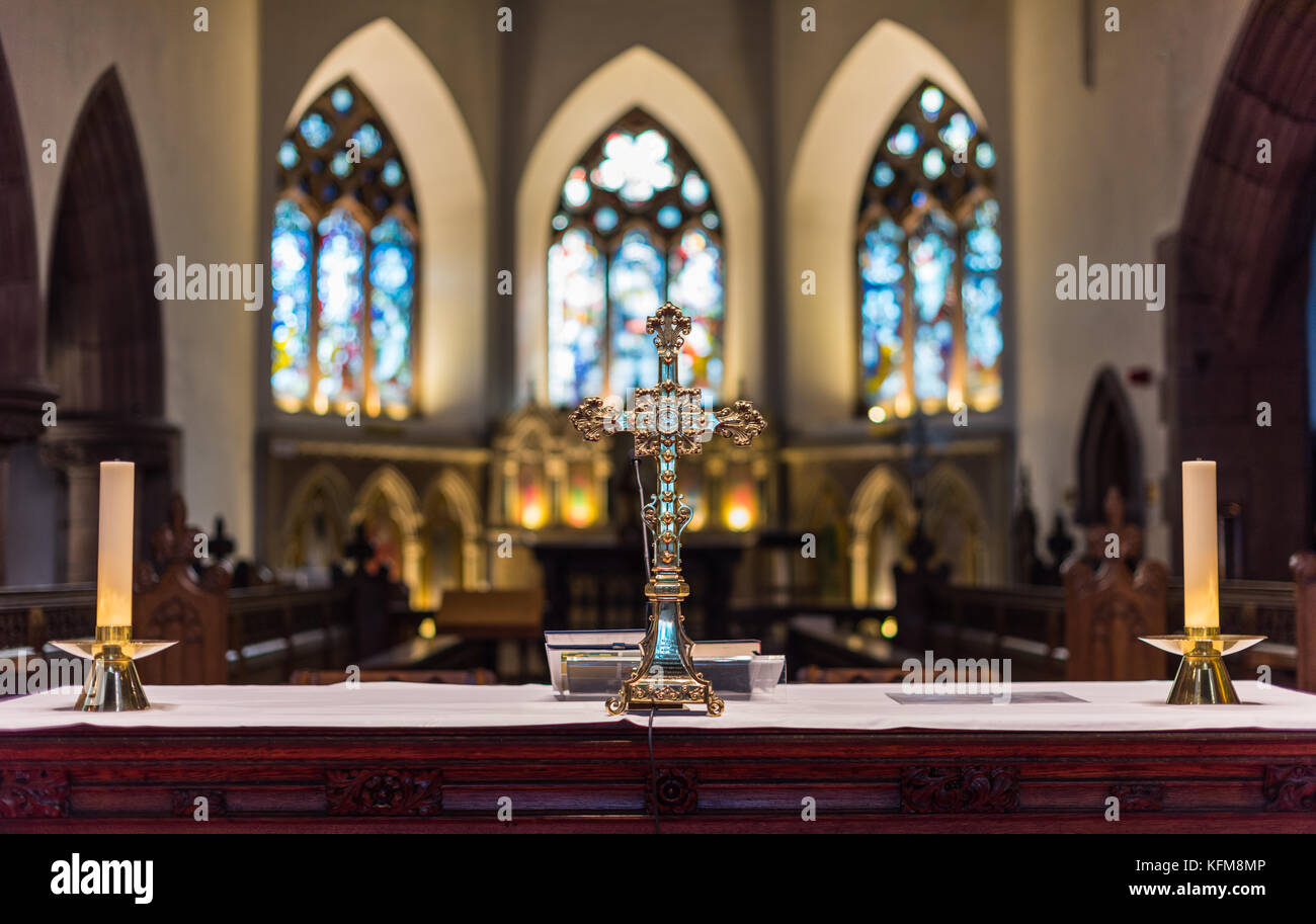 Peel Cathedral chancel and altar, Isle of Man. Stock Photo